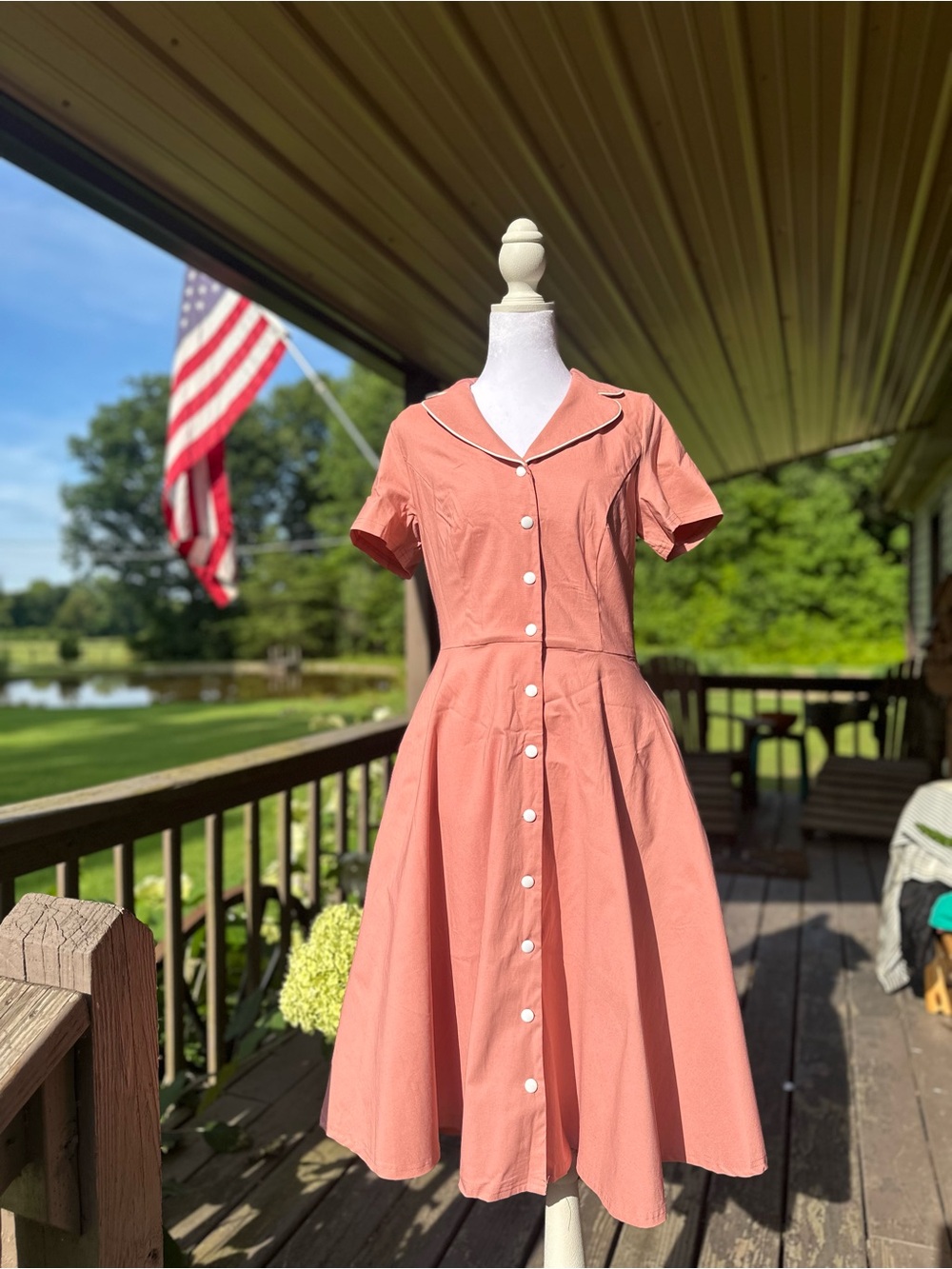 Gown Town NWT Salmon Pink Retro Rockabilly Swing Dress Size Large